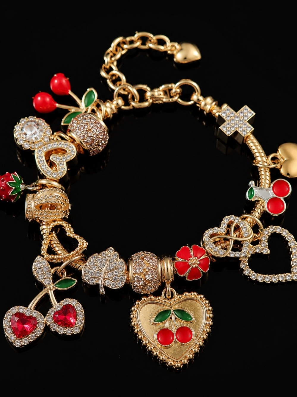 Sweetheart Cherry Luxe Charm Bracelet NEW